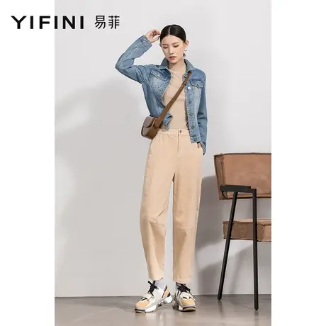 Yifini/易菲灯芯绒休闲九分裤女春秋新款茧型直筒裤宽松裤子商品大图