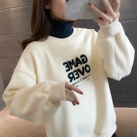 秋冬高领女士卫衣宽松2023新款加绒加厚百搭字母小众上衣外套爆款商品大图