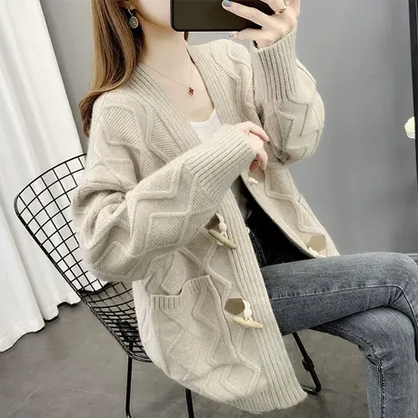 针织开衫女加厚2023年新款洋气韩版外搭冬季毛衣外套女春秋冬百搭图片