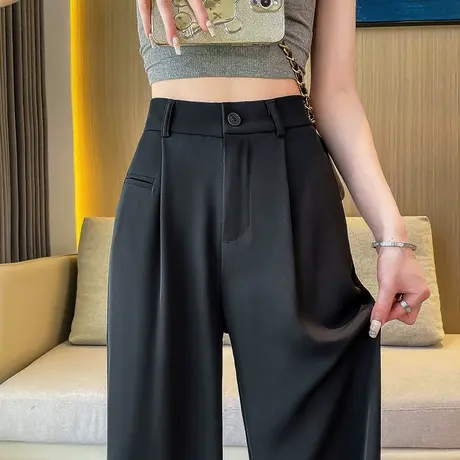 黑色西裤女2023年春秋新款高腰垂感直筒宽松显瘦窄版休闲阔腿长裤商品大图