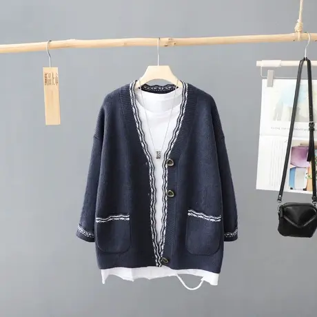 慵懒风针织开衫女式宽松2023秋冬季新款女装上衣毛衣外套女短外套图片