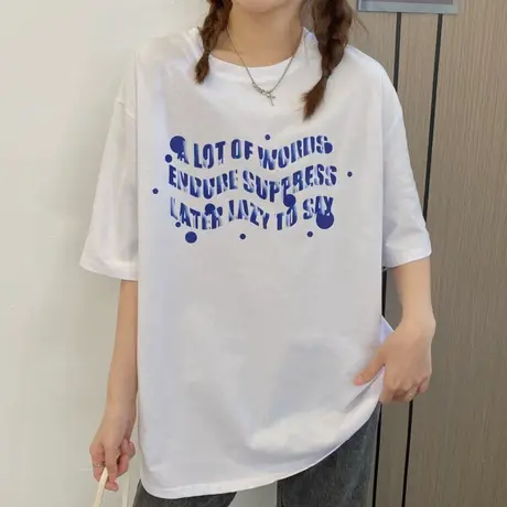 欧美复古短袖t恤女2021宽松韩版纯棉设计感小众辣妹风上衣服ins潮商品大图
