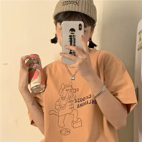 原创~在看望眼镜的酷狗2023新款纯棉圆领短袖T恤女上衣港风ins潮图片