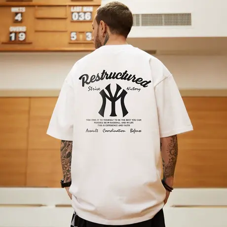 oversize美式高街潮牌大码胖子男装国潮宽松短袖T恤潮流ins半袖夏商品大图