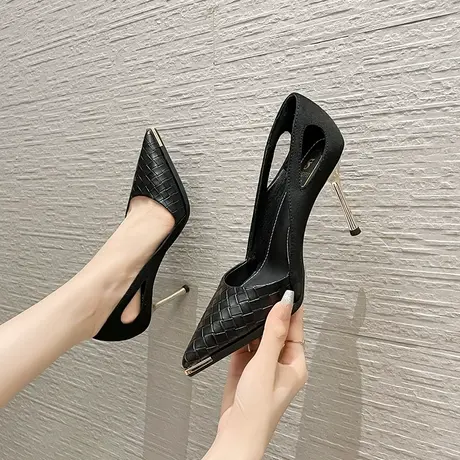 法式气质高跟鞋女细跟2023年新款秋季镂空尖头配裙子单鞋图片