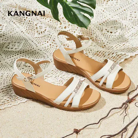 康奈女鞋休闲百搭女士凉鞋妈妈鞋新款真皮平底软底中老年时尚女鞋商品大图