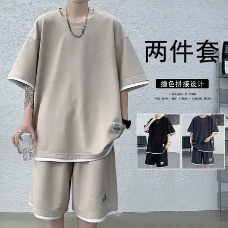 套装男夏季薄款运动休闲短袖短裤2025新款潮流一套搭配家居两件套商品大图