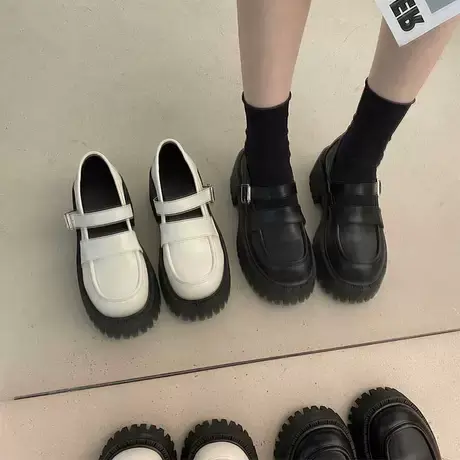 玛丽珍英伦小皮鞋女2024春季新款复古百搭小个子粗跟厚底乐福单鞋图片