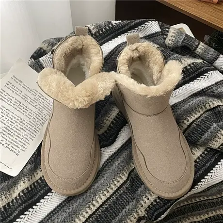 雪地靴女靴子冬季皮毛一体2024年新款加绒加厚爆款保暖短筒棉鞋子图片