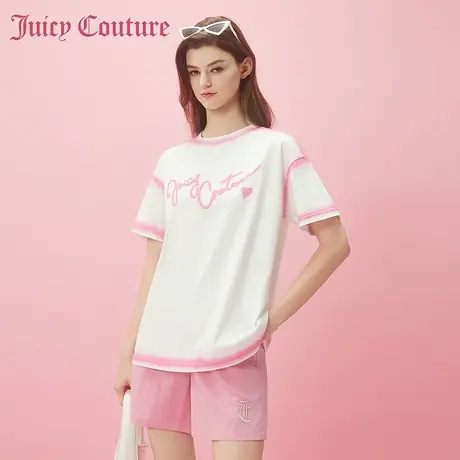 Juicy Couture橘滋2024新款甜蜜心愿印花手工喷印阔版女式T恤商品大图