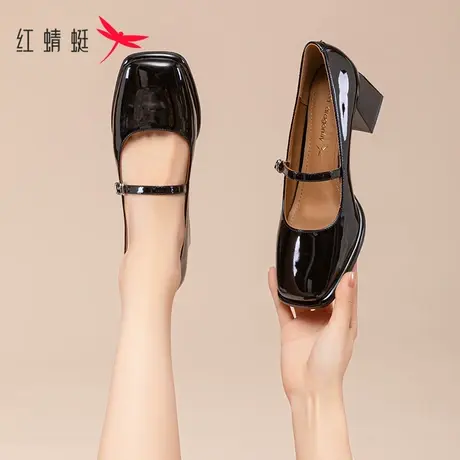 红蜻蜓厚底玛丽珍鞋女2023春季新款韩版潮休闲粗跟高跟女百搭单鞋商品大图