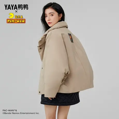 鸭鸭吃豆人联名系列羽绒服2023秋冬新品女短款立领加厚宽松外套J图片