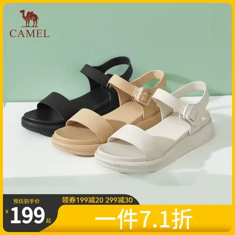 骆驼女凉鞋2023年新款软底一字带凉鞋女夏季露趾真皮厚底凉鞋女款图片