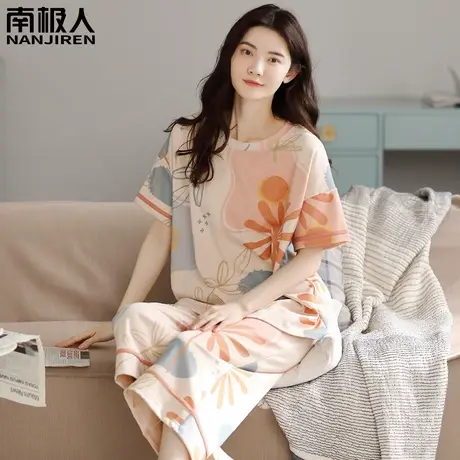 女士睡衣女夏季女款2024新款夏款纯棉短袖七分裤韵味家居服春秋款商品大图