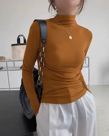 纯色半高领长袖打底衫女内搭2023秋季新款修身长袖t恤女上衣ins潮图片