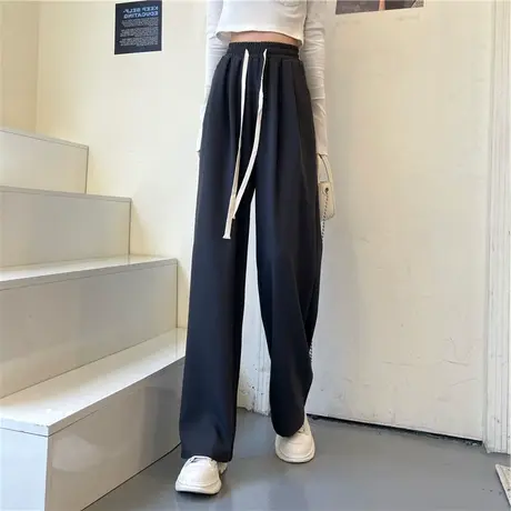 阔腿裤女春秋小个子高腰垂感显瘦百搭运动直筒宽松休闲拖地裤子夏图片
