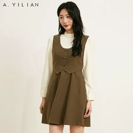 阿依莲法式复古假三件连衣裙秋冬2023新款女美拉德穿搭显瘦连衣裙图片