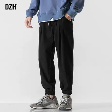 男士黑色华夫格裤子男潮流百搭2023新款秋季束脚裤休闲运动裤男裤商品大图