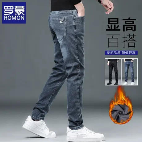 罗蒙加绒加厚牛仔裤男款冬季修身直筒男裤2025新款休闲长裤子男士商品大图