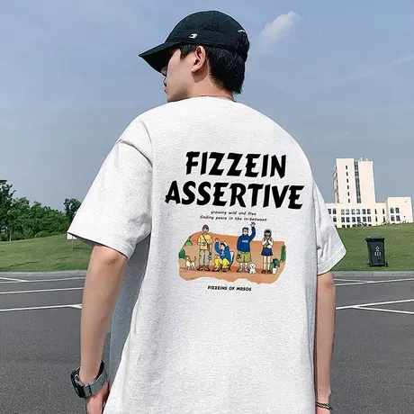 短袖T恤男夏季新款宽松上衣卡通潮牌纯棉休闲美式男生体恤ins半袖商品大图