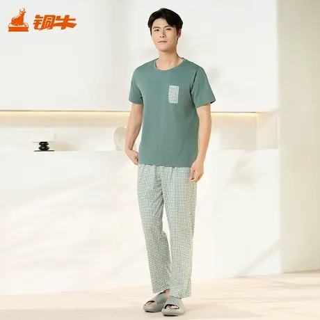 铜牛清风抗菌棉圆领半袖家居男套2025春夏新款家居套装男NJ064商品大图