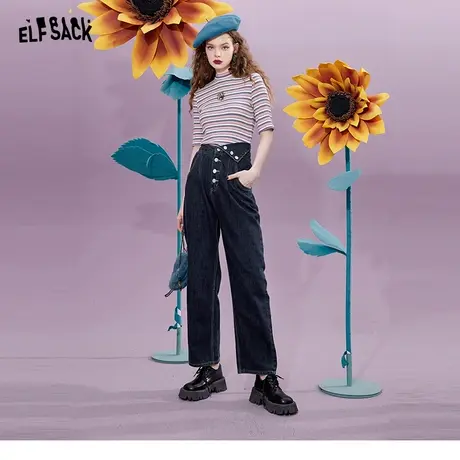 妖精的口袋宽松直筒牛仔裤女2023秋季新款高腰阔腿薄款裤子ins潮图片
