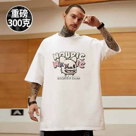 300g重磅美式高克重加肥加大码白色短袖t恤男装圆领纯棉胖子半袖商品大图