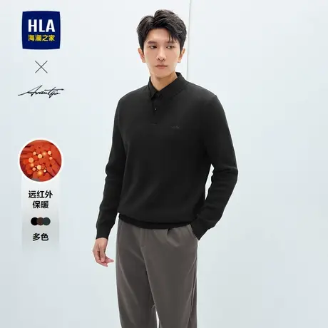 HLA/海澜之家轻商务时尚假两件保暖针织衫24秋冬衬衫领宽松毛衣男图片