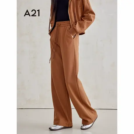 A21秋季新款2024女装高腰显瘦宽松阔腿裤松紧腰直筒休闲长裤图片