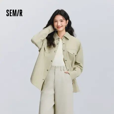 [商场同款]森马长袖衬衫女中长款oversize春2025新款翻领衬衣复古商品大图