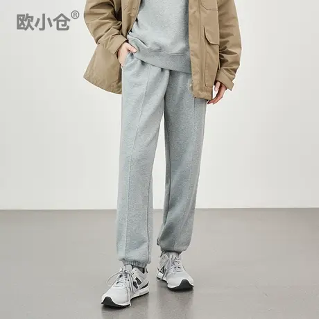 欧小仓 轻运动系列  重磅毛圈 松紧腰绗缝卫裤 治愈色束口慢跑裤图片
