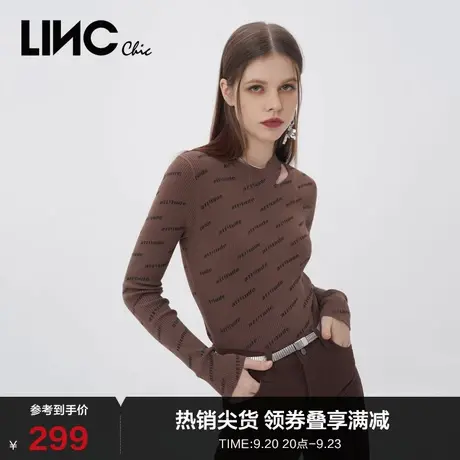 LINCCHIC金羽杰针织衫复古潮流提花修身内搭针织衫上衣S223SW835图片