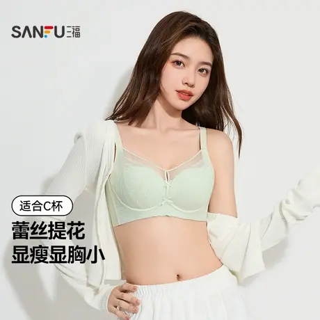 三福 薄C杯记忆软钢圈文胸 蕾丝纸片提花大胸显小内衣女503322商品大图