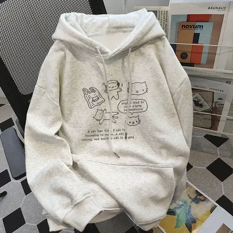 2025秋季新款美式复古连帽卫衣女薄款宽松百搭oversize情侣上衣服商品大图