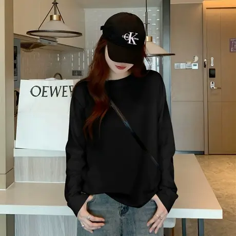 NOW真维斯纯棉黑色长袖t恤女2025新款秋季可外穿内搭打底衫上衣商品大图