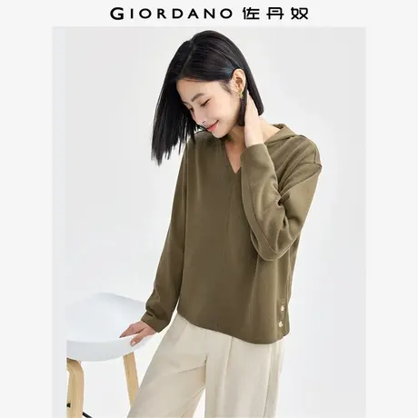 佐丹奴外套女装破骨V字连帽开叉下摆针织套头卫衣 05324834图片