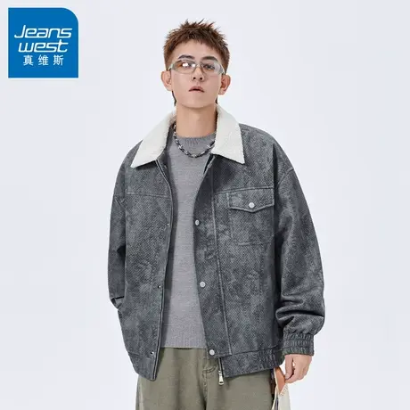 N5真维斯外套男2025新款秋季美式潮牌加绒翻领上衣男士春秋装夹克商品大图