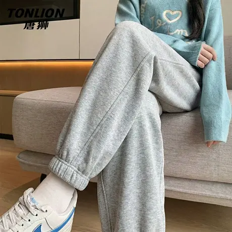 唐狮官方灰色运动裤女款2026年新款春秋款高腰直筒休闲束脚卫裤VB商品大图