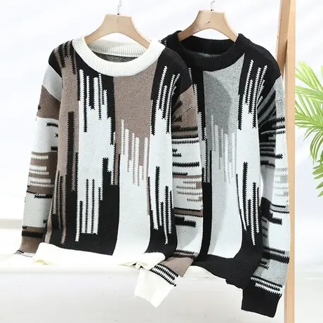 渐变提花毛衣男冬季半高领针织衫男生痞帅打底衫青少年保暖毛线衣商品大图