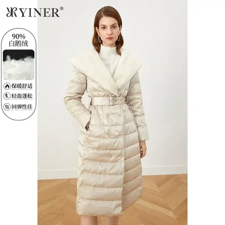 YINER音儿商场同款女装2021冬季新款水貂毛领加厚鹅绒羽绒服商品大图