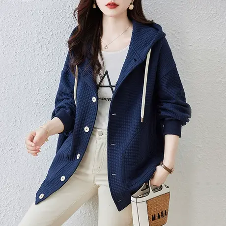 连帽外套女春秋新款加肥加大码女装宽松中老年妈妈遮肚子显瘦上衣商品大图