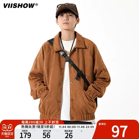 VIISHOW麂皮绒美式夹克男潮牌ins高街宽松衣服春季立领棉衣外套潮商品大图