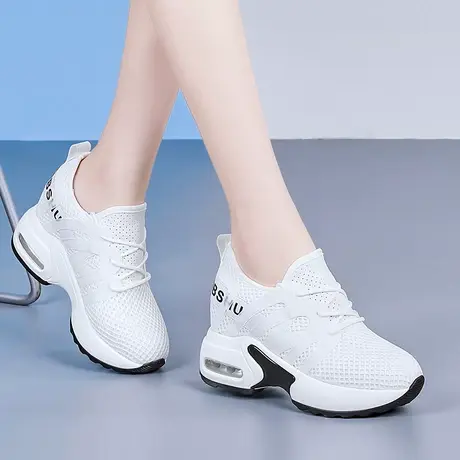 内增高女鞋小白鞋女2023夏季新款百搭薄透气网面显瘦运动休闲凉鞋图片