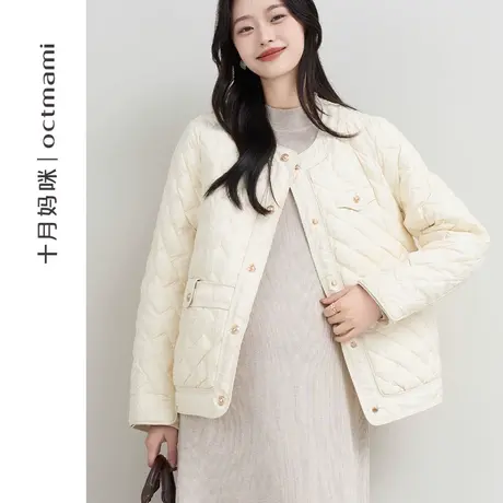 十月妈咪孕妇羽绒服2023新款冬季外穿小香风外套白鸭绒上衣秋冬装图片