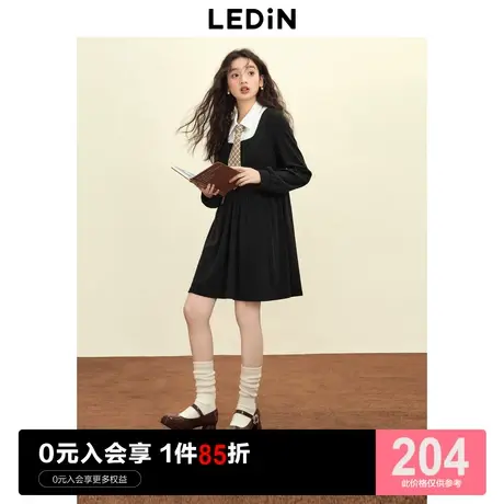 乐町衬衫领假两件连衣裙秋冬休闲新款女装学院风甜美裙子商品大图