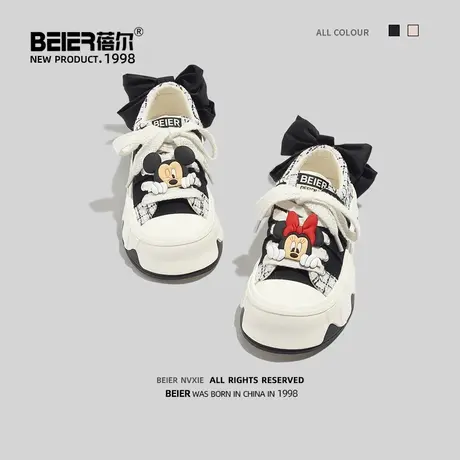 蓓尔小香风帆布鞋蝴蝶结2023新款夏季厚底帆布鞋小众原创休闲板鞋商品大图