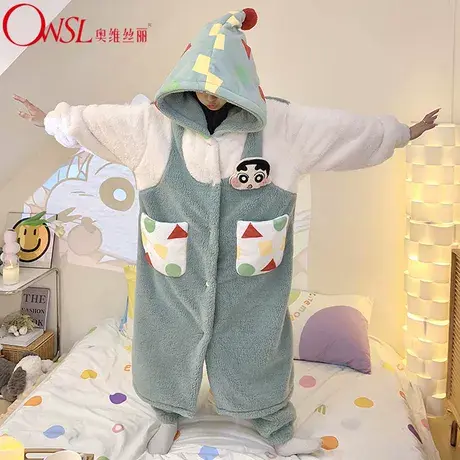 珊瑚绒睡衣女冬季款加绒加厚睡袍外套长裤家居服商品大图