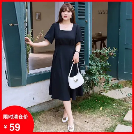 【清仓】茶歇连衣裙2003年夏装新款法式显瘦胖MM大码长款小黑裙子商品大图