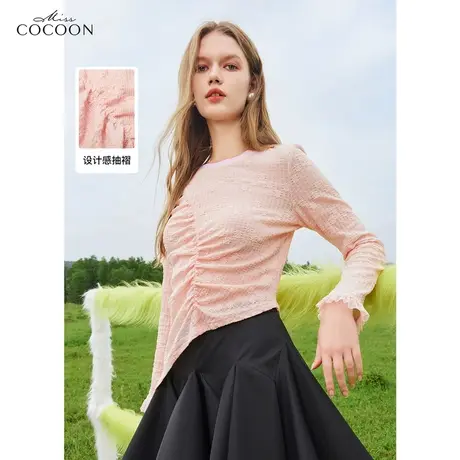 MISSCOCOON法式提花长袖T恤女24春季新款设计感上衣商品大图