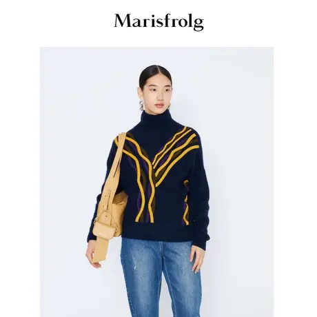 【言选好物】玛丝菲尔女装冬季新款黑色半高领毛衣商品大图